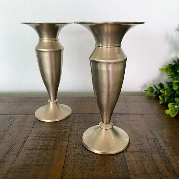 Department 56 Art Deco Silver Tone Candle Stick Holders - Set of 2 - Picture 1 of 4